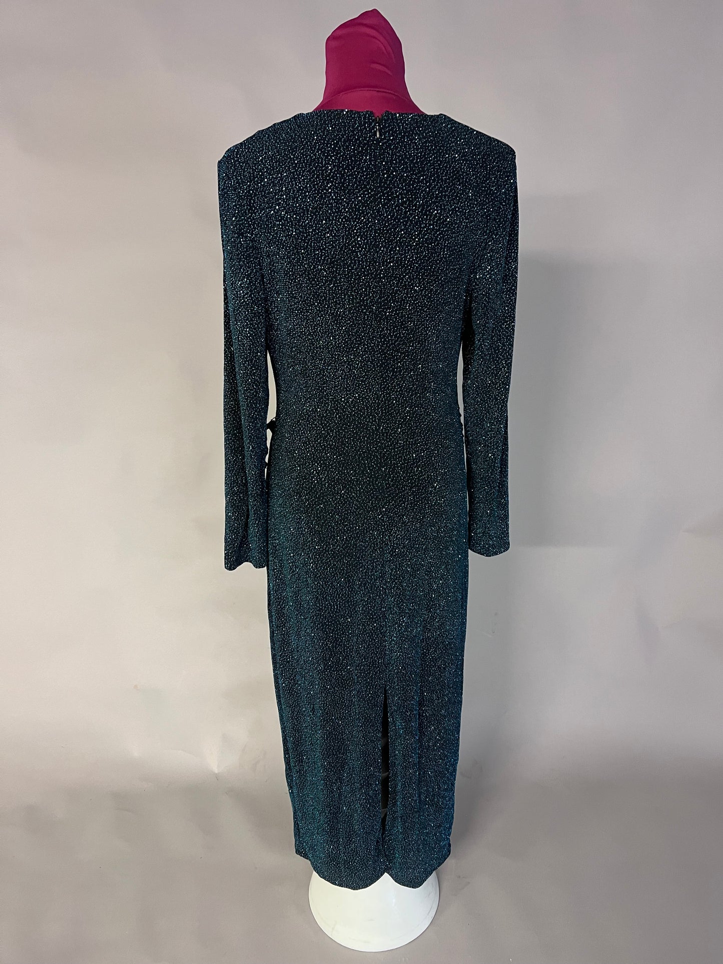 Forever New Monica Ruched Teal Glitter Bodycon - Size 16