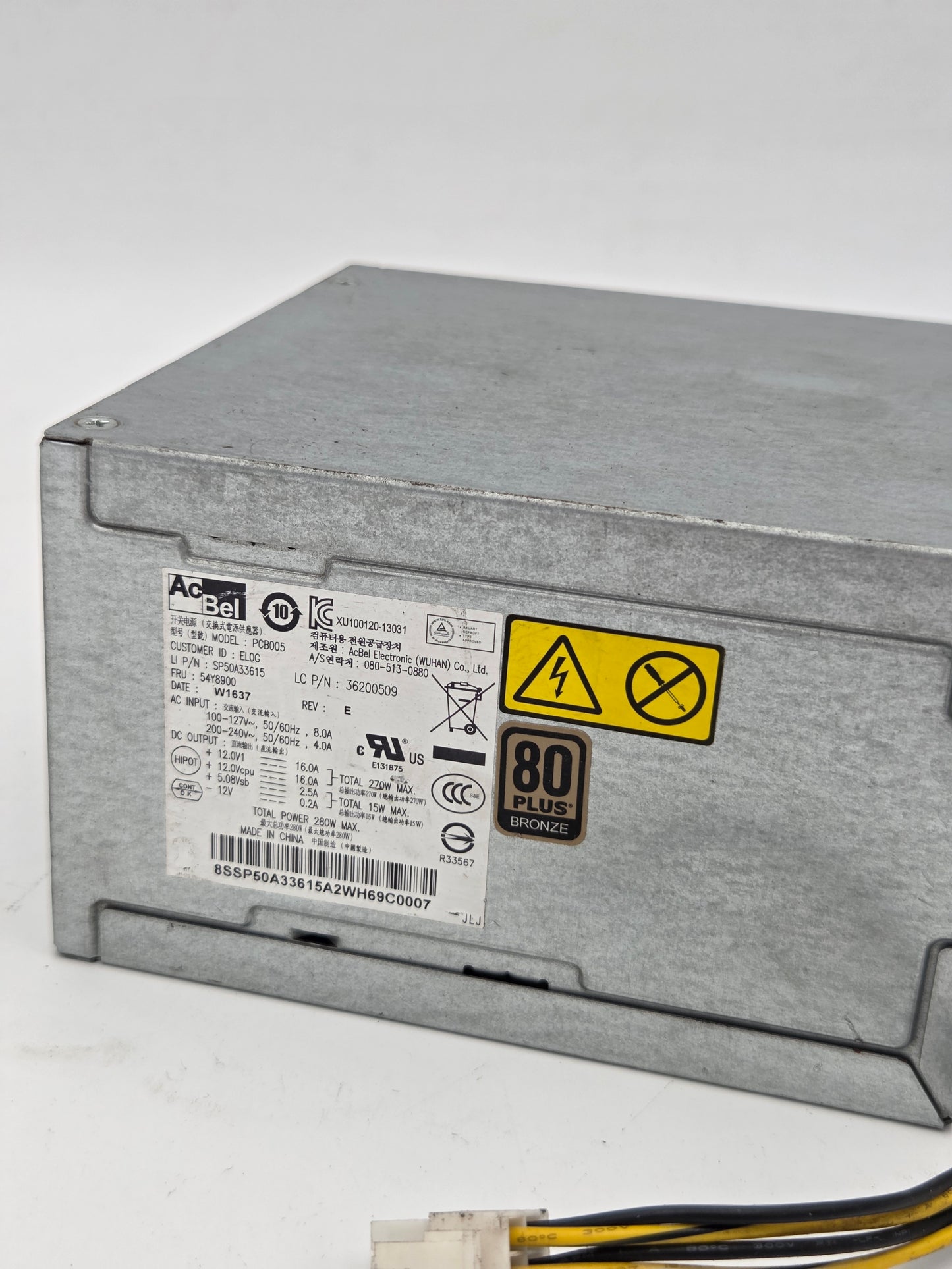 AcBel 280W Power Supply 14 pin Unit (PSU) - Model PCB005 / Lenovo FRU 54Y8900