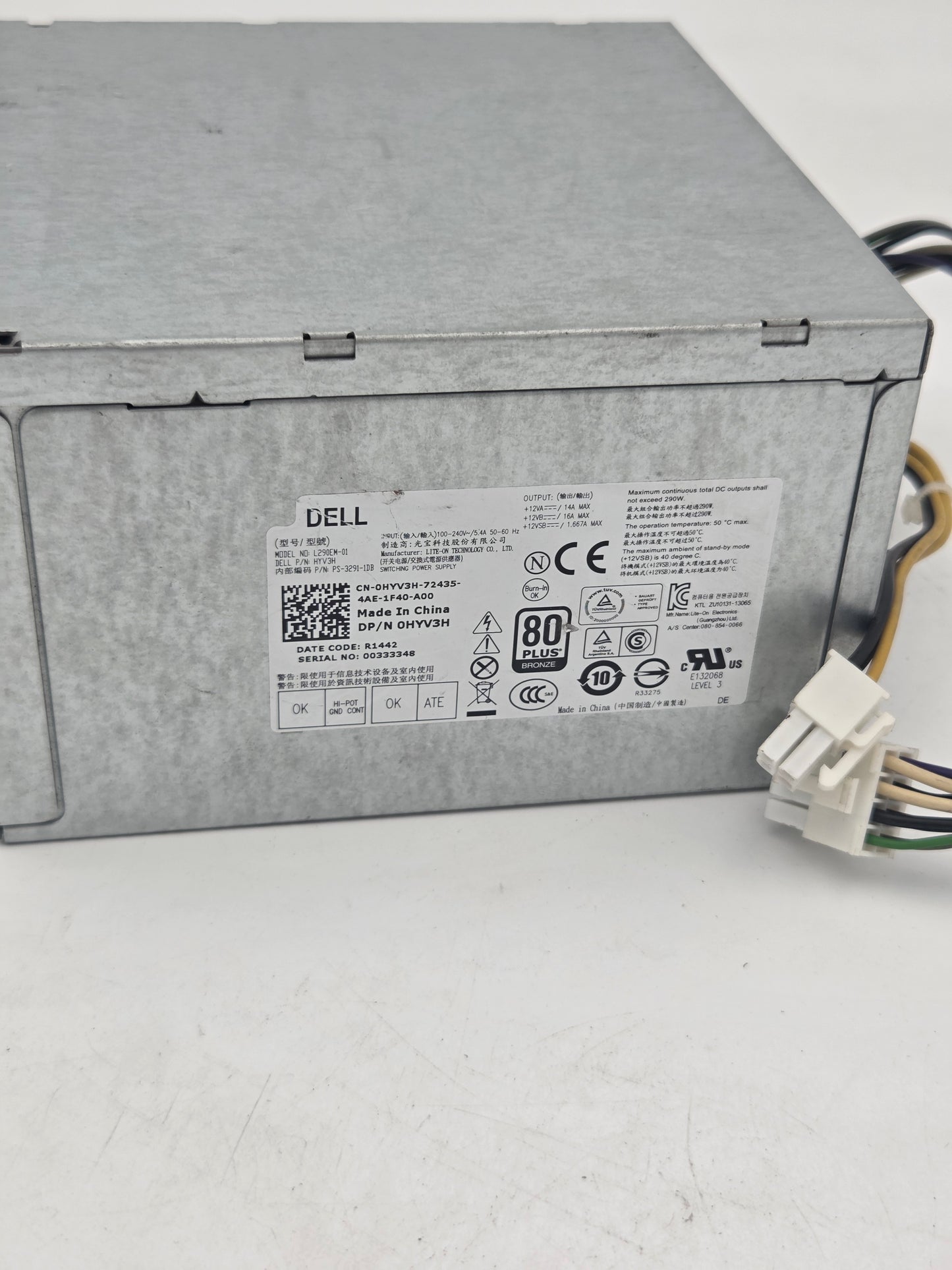 Dell 290W 80 Plus Bronze Power Supply | L290EM-01 DP/N 0HYV3H