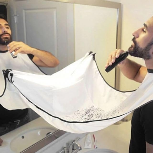 Beard Bib Apron for Men, Valentine's Day Gift Beard Trimming Catcher for Shaving & Hair Clippings, Hair Catcher Grooming Cloth with 2 Suction Cups