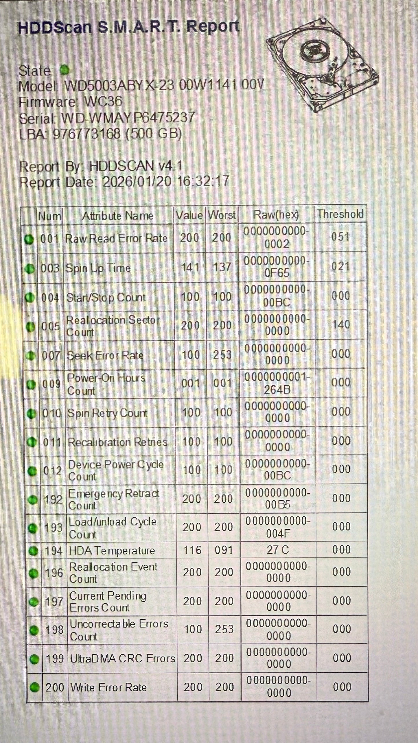 WD5003ABYX - -23WERAO 500GB Hard Drive IBM