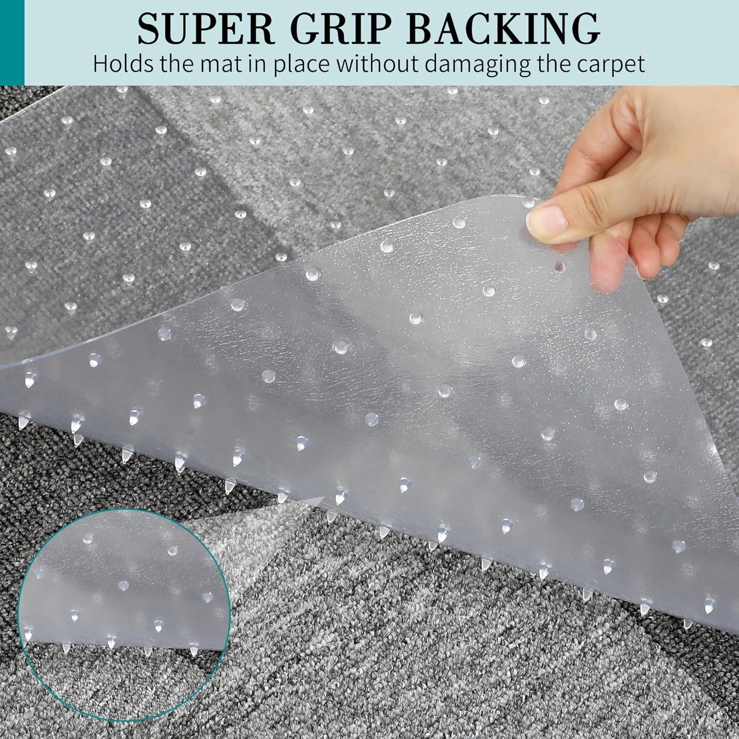 Premium Office Chair Mat for Carpet – 90cm x 120cm Transparent Spiked Plastic Carpet Protector