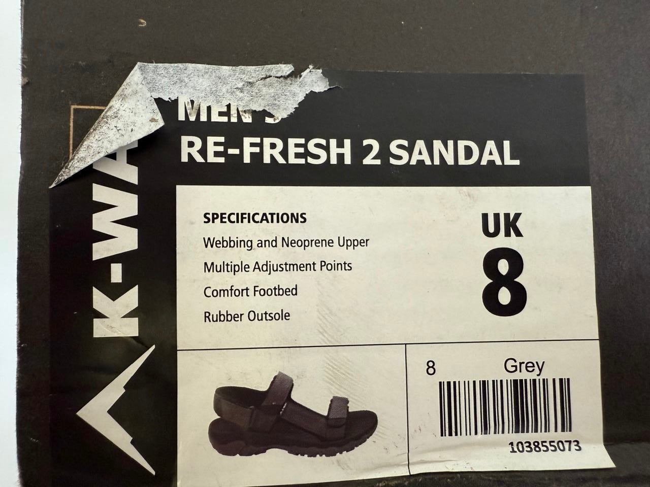 K-Way Men’s Re-Fresh 2 Sandals - UK 8 - GREY
