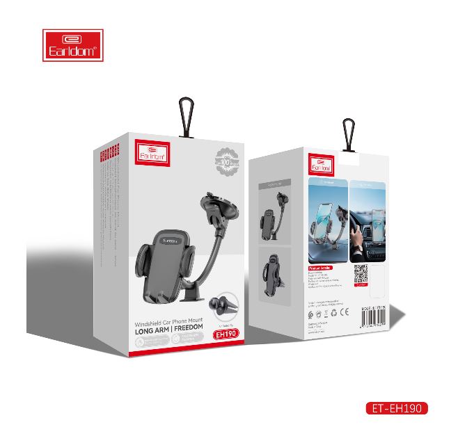 Earldom- EH190-Dual Use Suction Cup With Air Outlet Cellphone Holder- Black