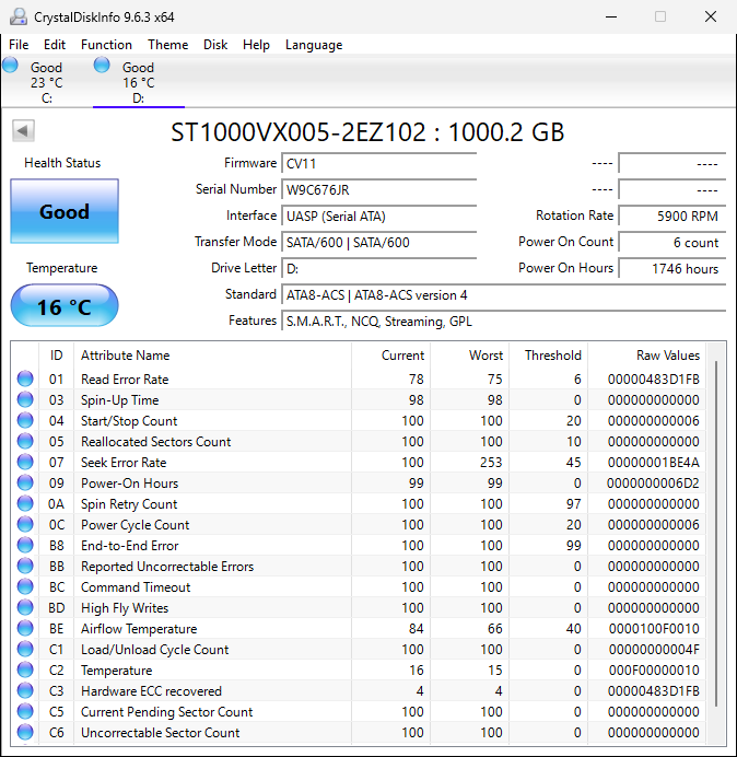 SEAGATE ST1000VX005-2EZ102 Skyhawk 1TB W9C676JR Test Results In Images