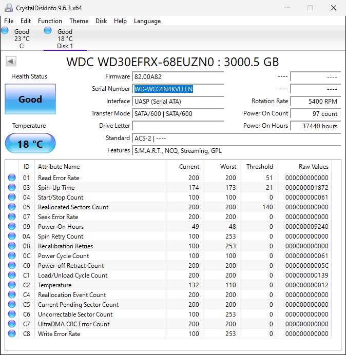 WD Red 3TB NAS Internal Hard Drive 5400 RPM Class, SATA 6 Gb/s, CMR, 64 MB Cache, 3.5 WD30EFRX --WD-WCC4N4KVLLEN