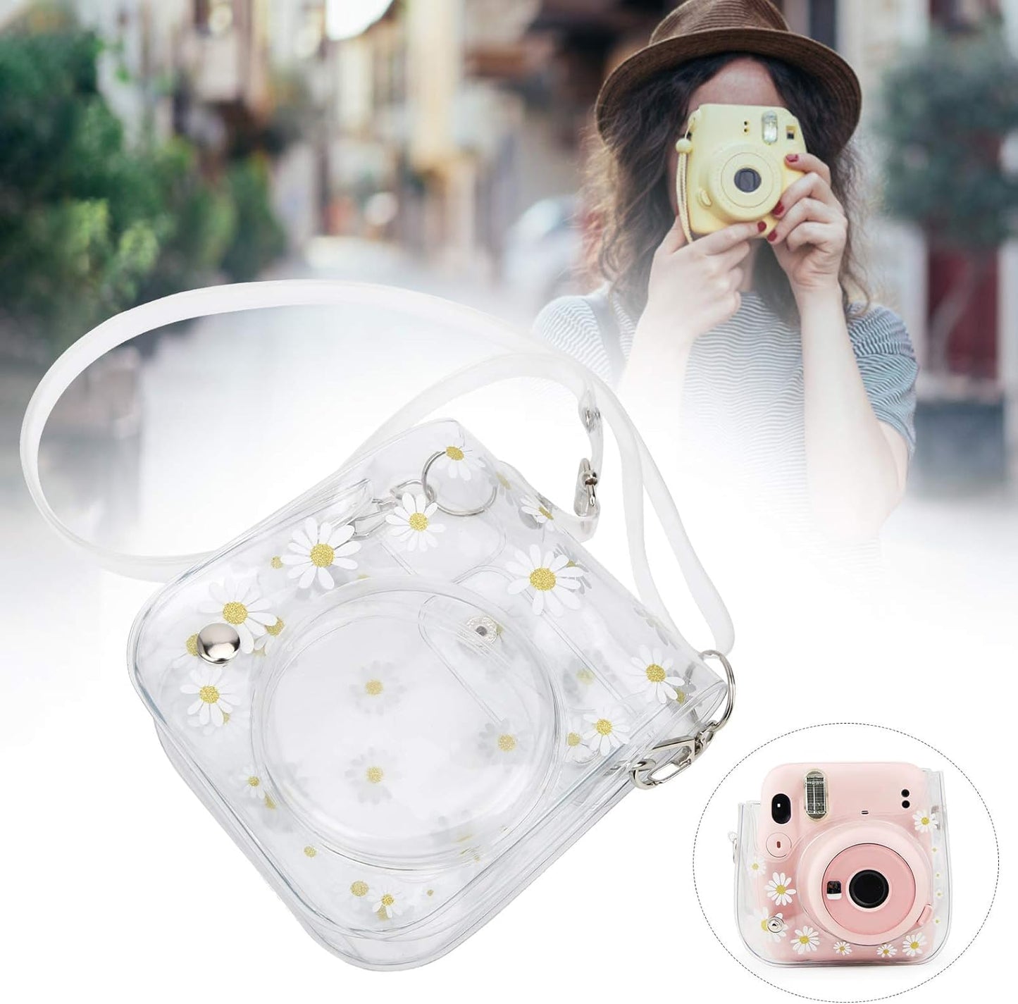 Transparent Small Camera Bag PVC Case with Shoulder Strap for Fujifilm Instax