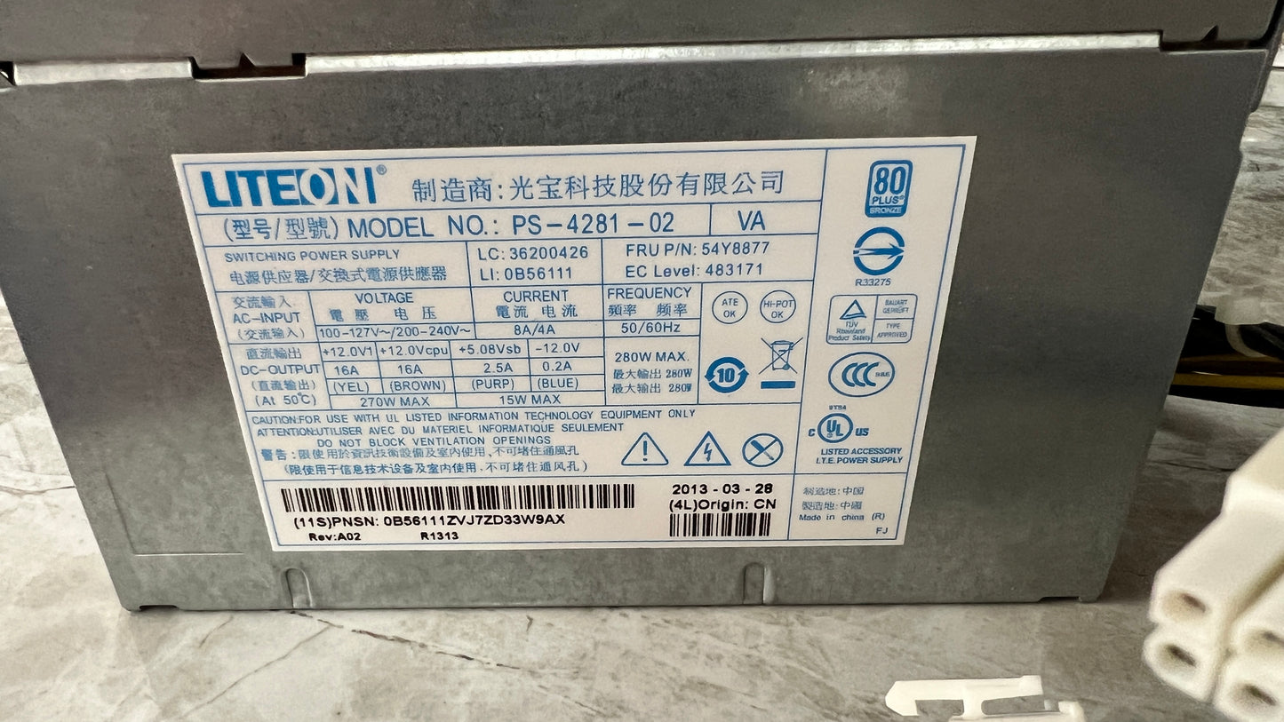 LITEON Ps-4281-02 280w 14 Pin ATX Desktop Power Supply Used Like New
