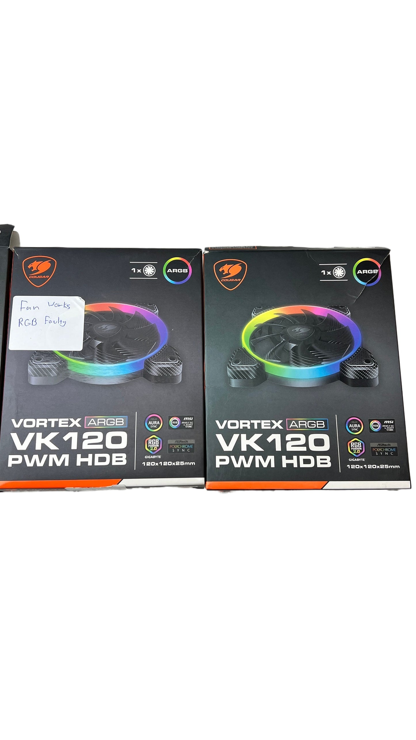 5xCougar Gaming Vortex ARGB VK120 PWM HDB Radiator/Case Fans (ARGB Faulty!!! -NEW Open Box)