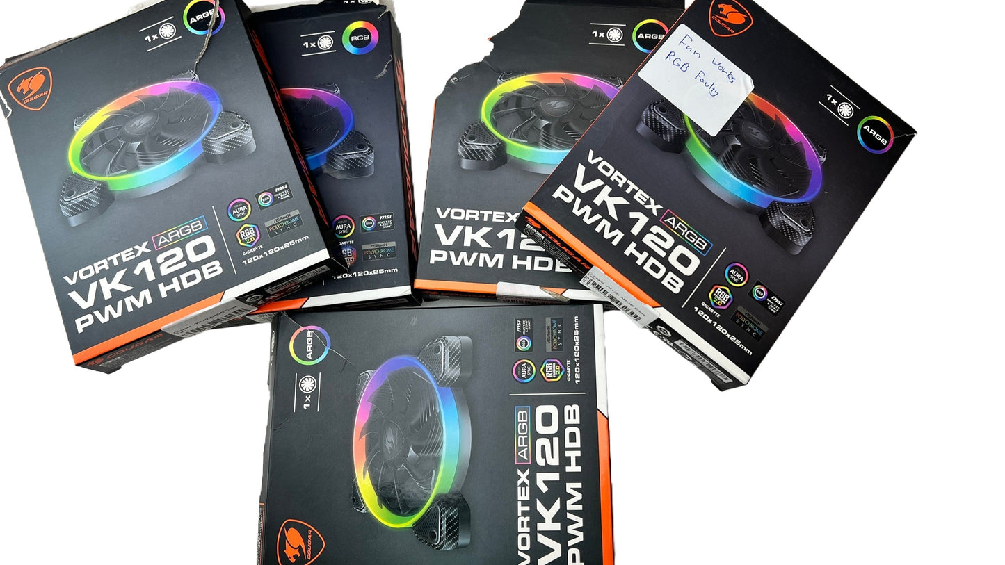 5xCougar Gaming Vortex ARGB VK120 PWM HDB Radiator/Case Fans (ARGB Faulty!!! -NEW Open Box)