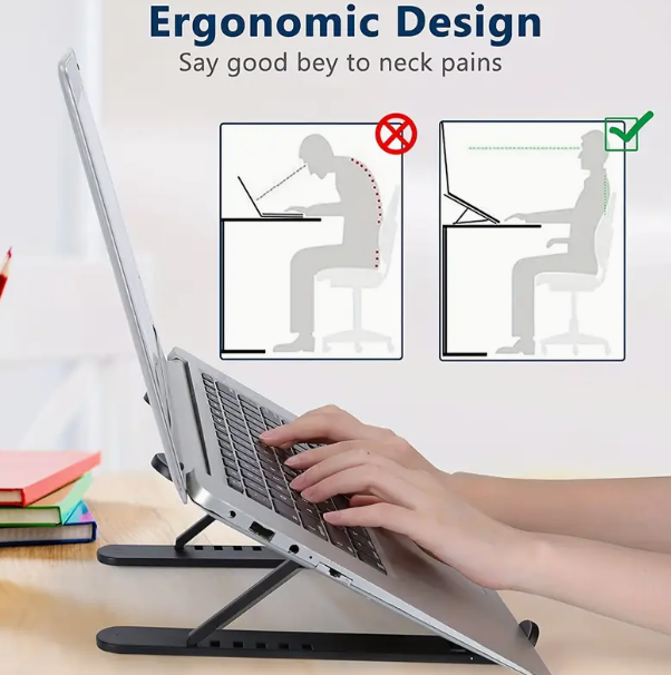 Portable Folding Laptop Stand, ABS Plastic- 6-Angle Adjustable Notebook Holder, Ergonomic for Tablets and iPads
