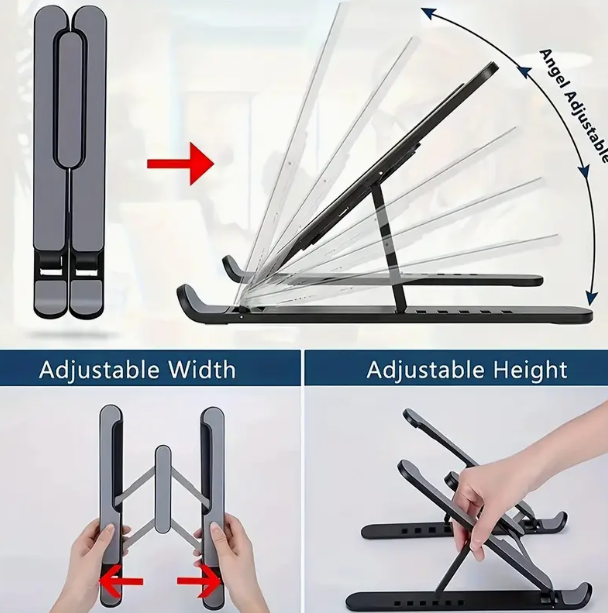 Portable Folding Laptop Stand, ABS Plastic- 6-Angle Adjustable Notebook Holder, Ergonomic for Tablets and iPads