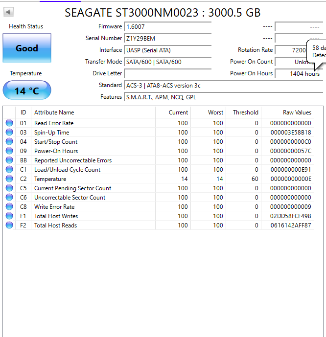 Dell Constellation 3.0TB Hard Drive (ST3000NM0023) Low Hours-Test Results In Images