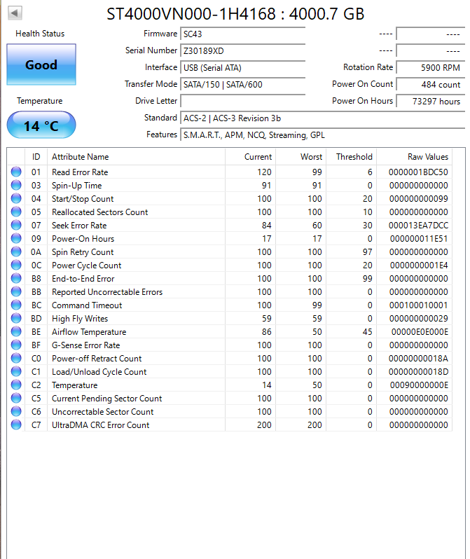 Seagate NAS ST4000VN000-1H4168 3.5" 4TB Hard Drive (Test results in images)