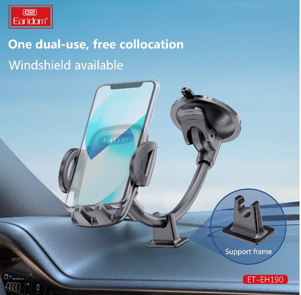 Earldom- EH190-Dual Use Suction Cup With Air Outlet Cellphone Holder- Black