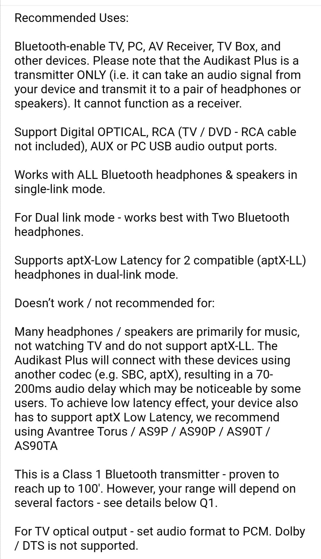 Audikast Plus Wireless Bluetooth Audio Transmitter