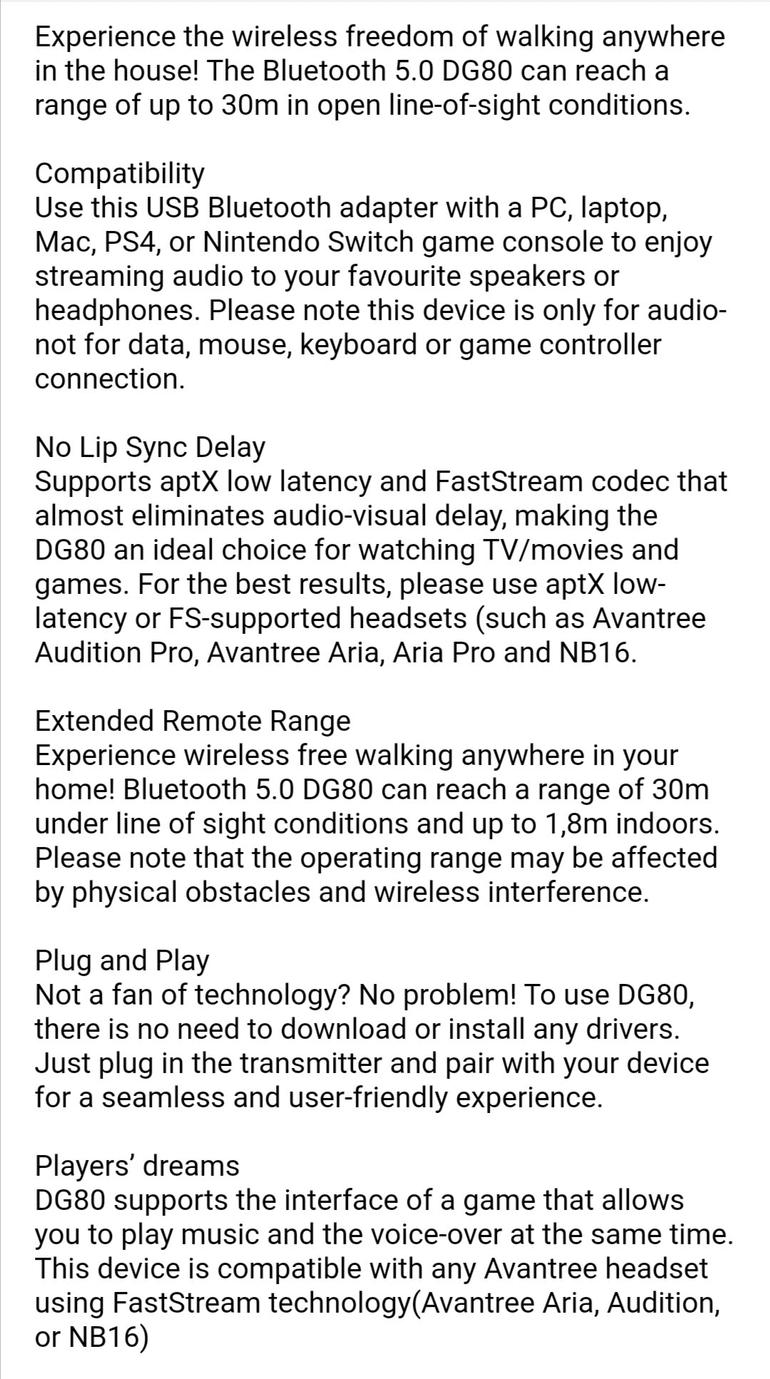 DG80 Bluetooth USB Audio Transmitter (External)