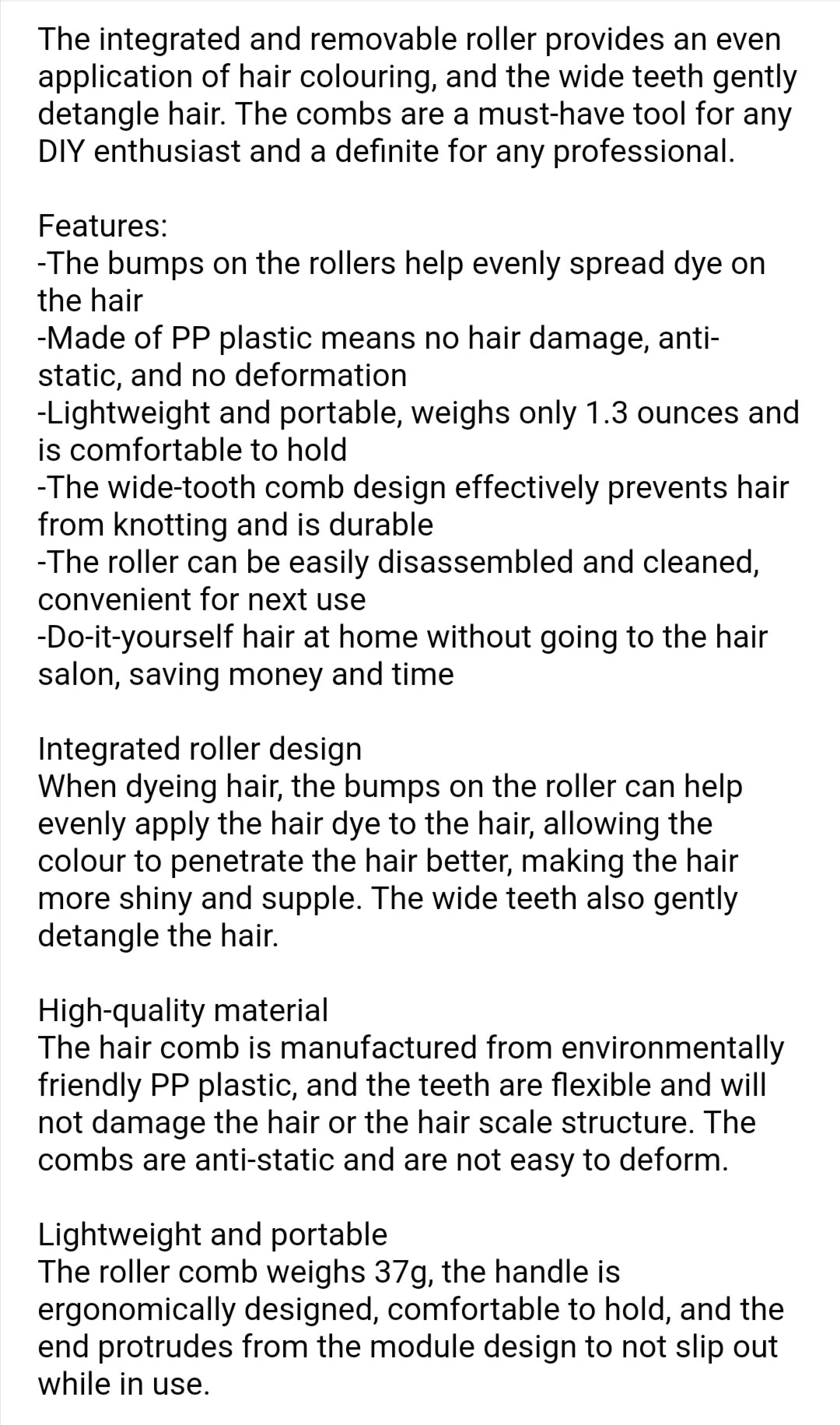 Hair Dye Comb With Integrated Removable Roller (Set Of 3)