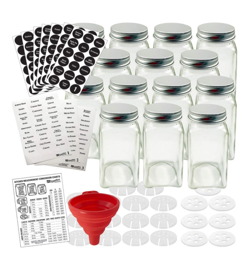 AOZITA 14 Pcs Glass Spice Jars with Spice Labels - 4oz Empty Square Spice  Bottles - Shaker Lids and Airtight Metal Caps - Chalk Marker and Silicone