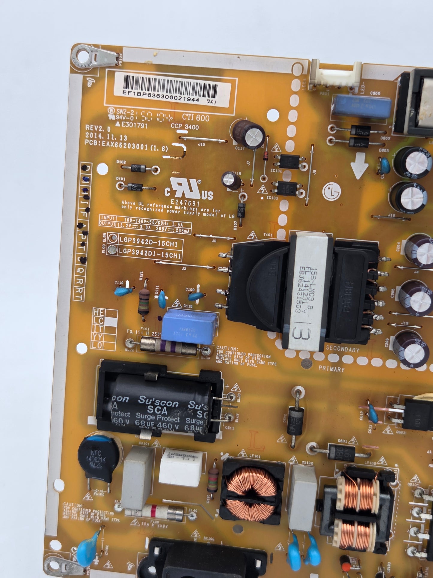 LG EAX66203001 (1.6) Power Supply Board for 42LF650T (LGP3942D-15CH1) | Tested & Working