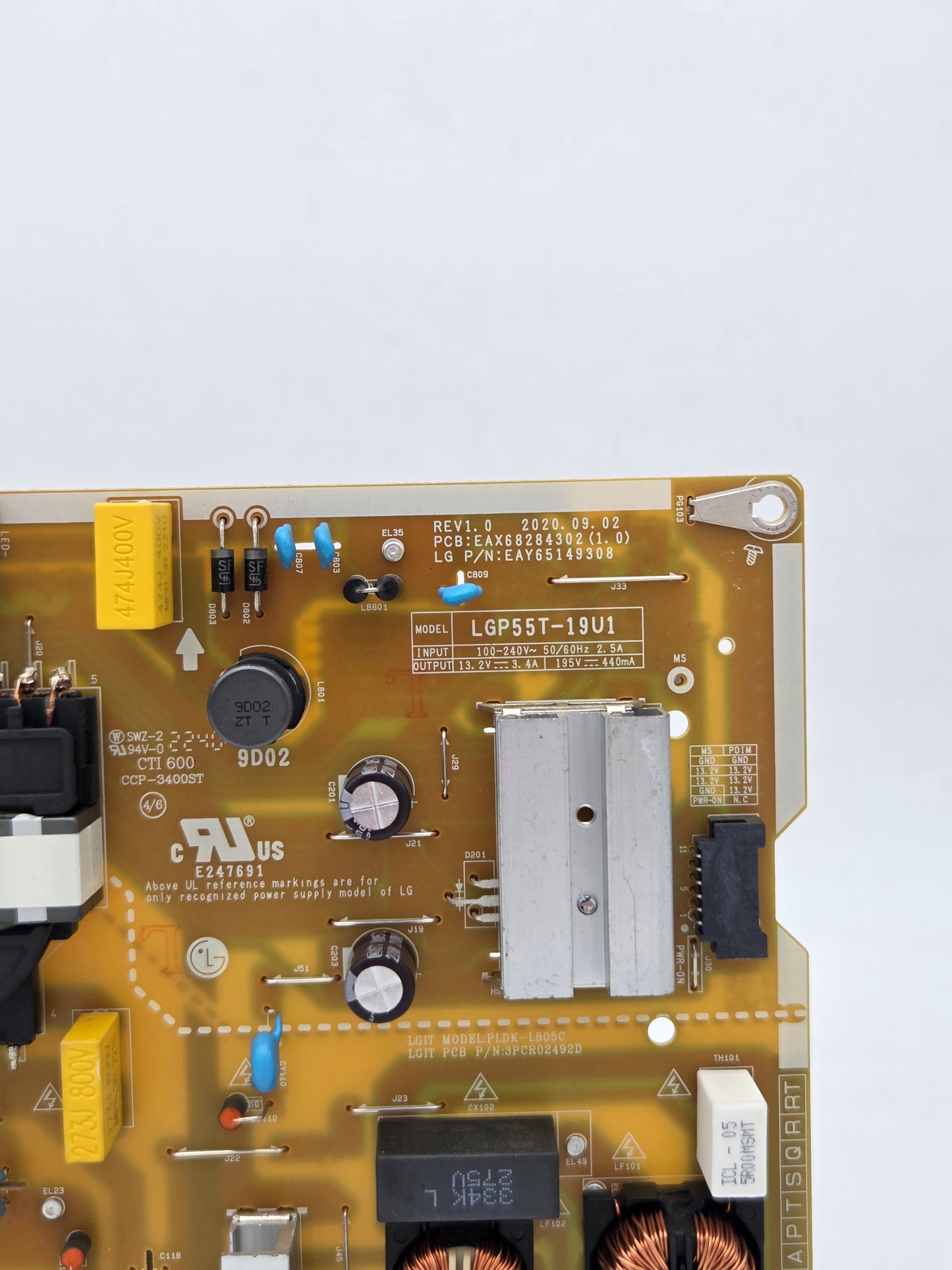 LG EAY65149308 (EAX68284302) Power Supply Board for 55UQ75001LG (LGP55T-19U1) | Tested & Working