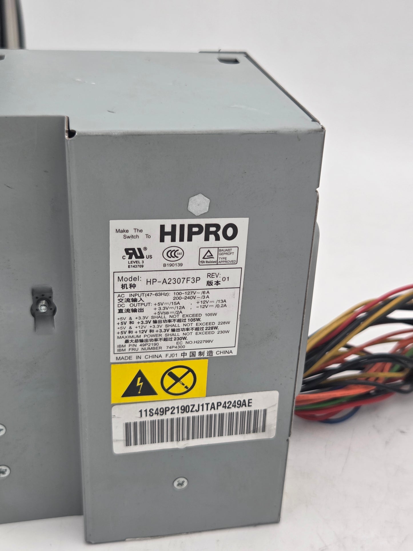 Lenovo / IBM / HiPro 230W Power Supply | HP-A2307F3P P/N 49P2190 FRU 74P4300
