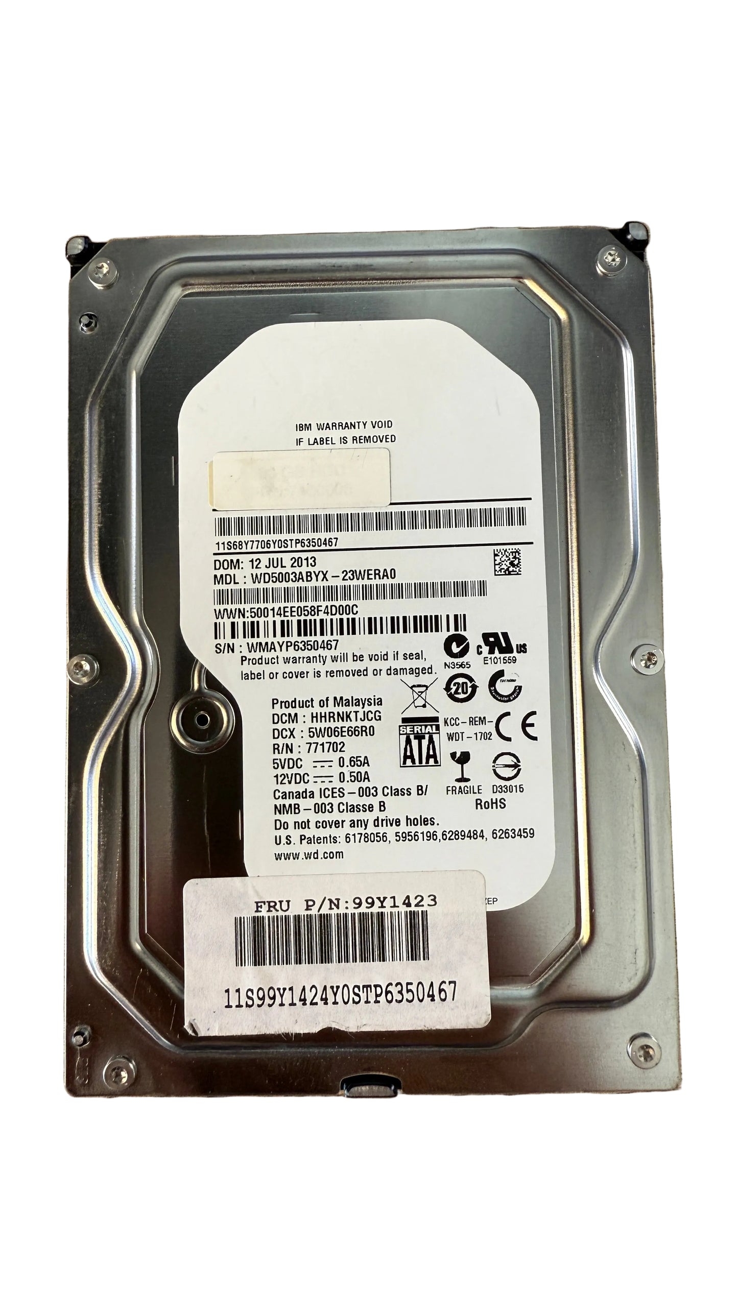 WD5003ABYX -23WERAO 500GB Hard Drive IBM