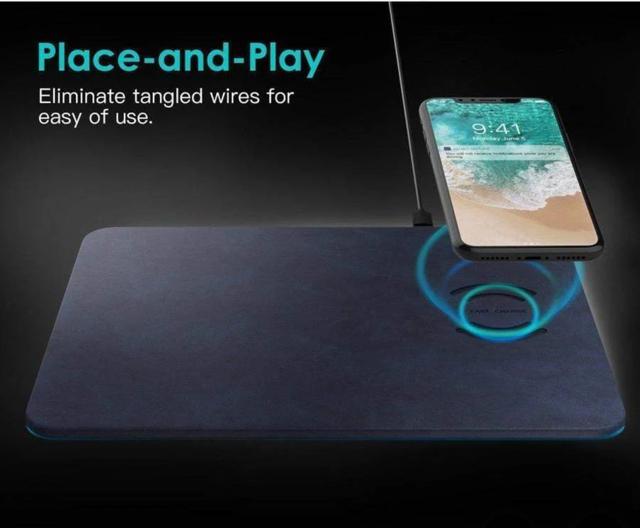 Wireless Charging Mouse Pad Leather Look Alike
