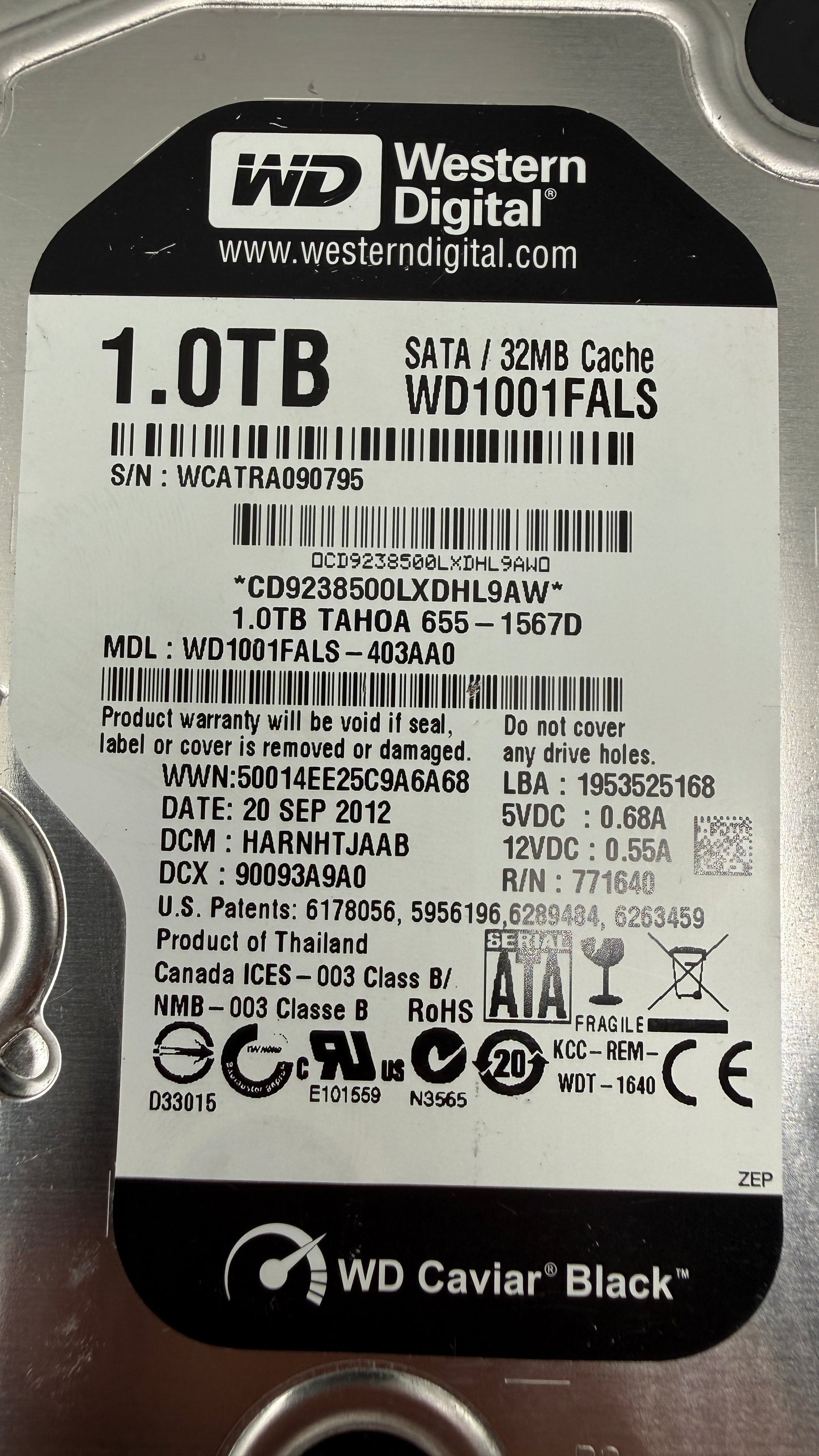 1TB WD Hard Drive MDL: WD1001FALS WD1001FALS-403AA0 (Test Results In Images)