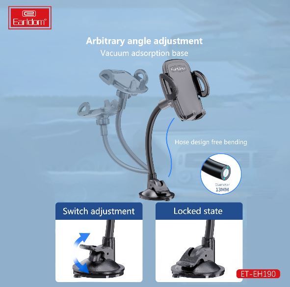 Earldom- EH190-Dual Use Suction Cup With Air Outlet Cellphone Holder- Black