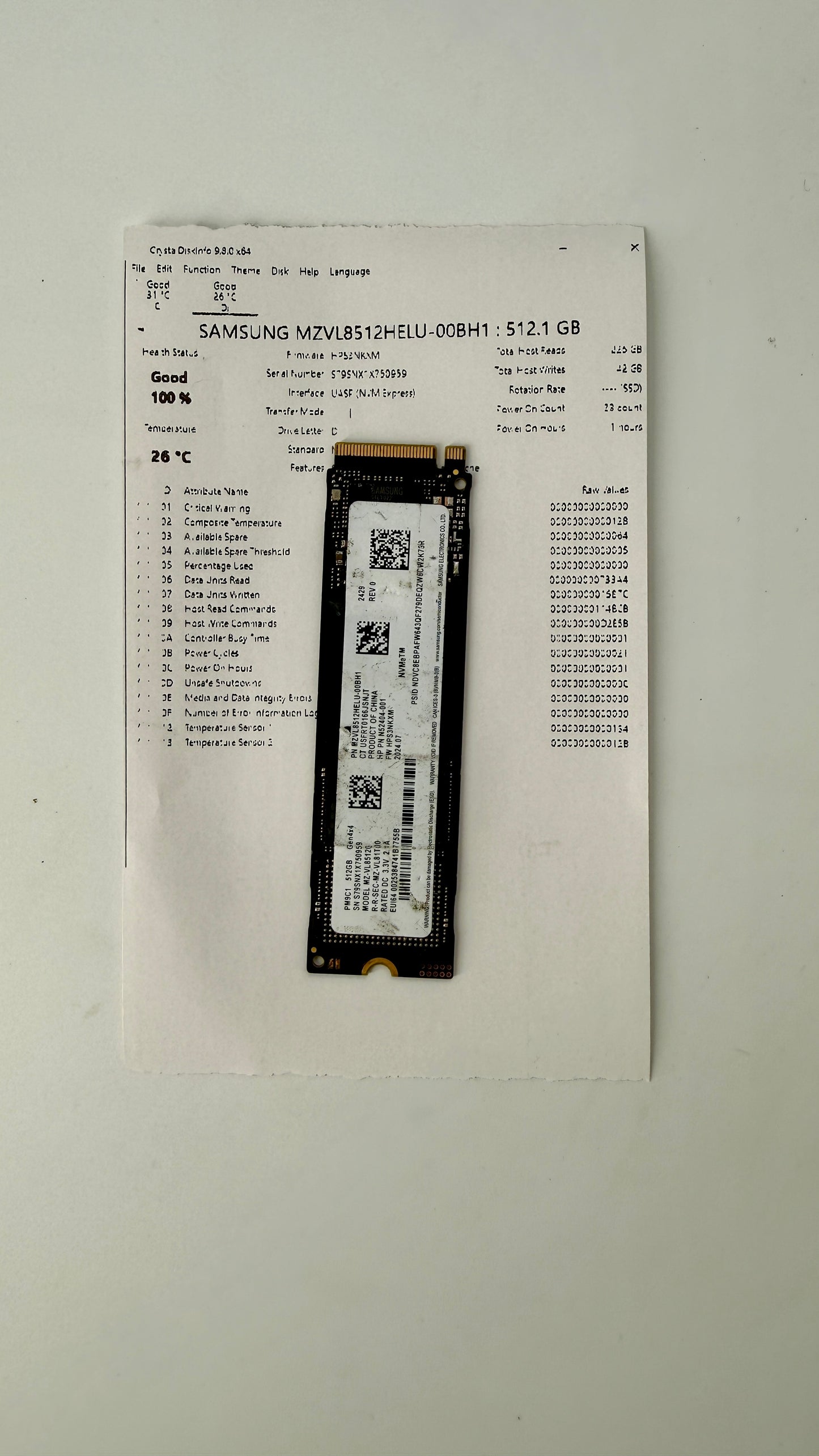 Samsung MZVL8512HELU-00BH1 512GB 100% Health M.2 NVMe SSD (Test Results In Images)