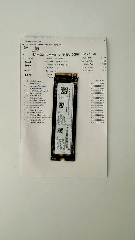 Samsung MZVL8512HELU-00BH1 512GB 100% Health M.2 NVMe SSD (Test Results In Images)