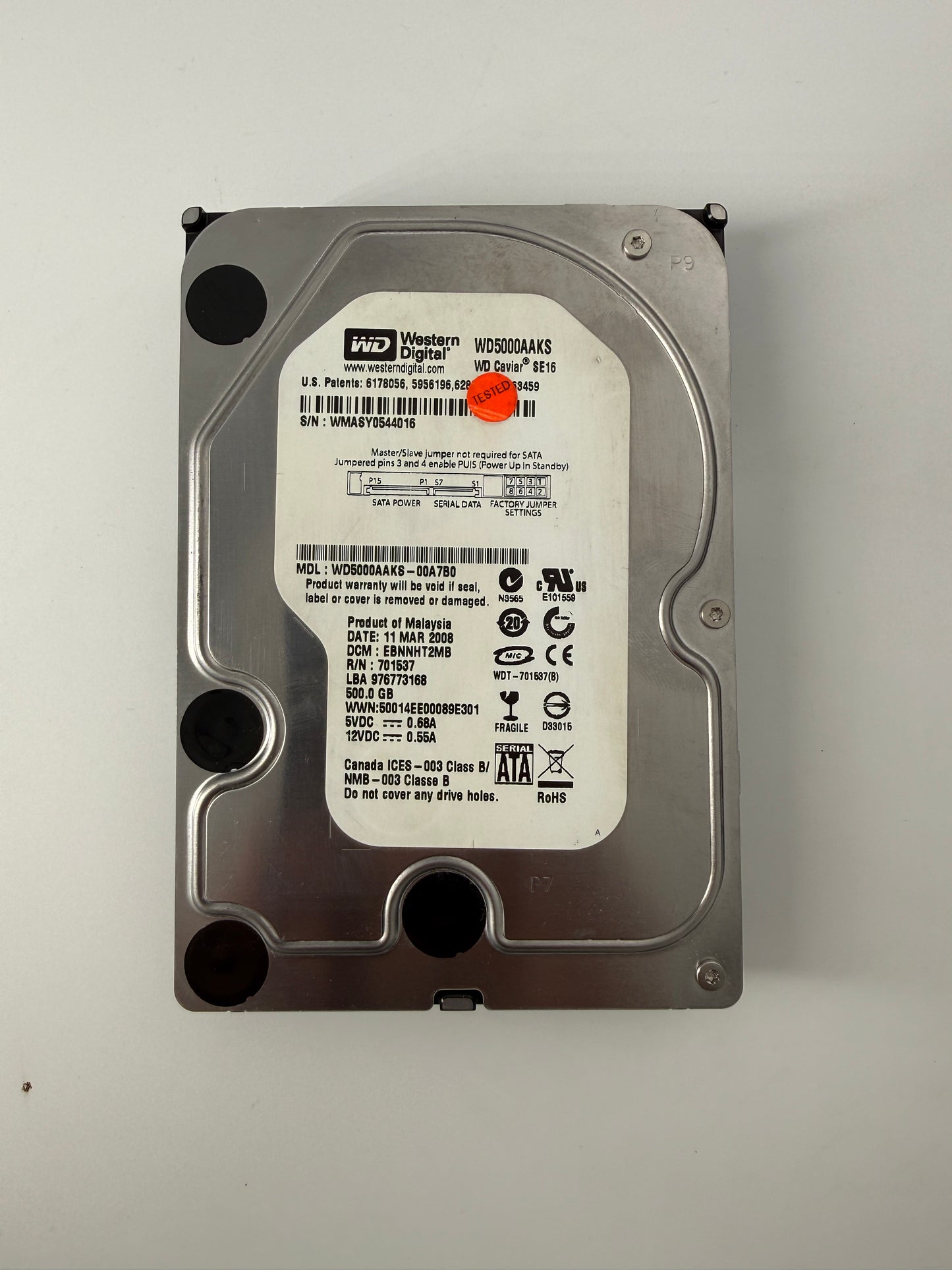 WDC WD5000AAKS-00A7BO : 500.1 GB (1)
