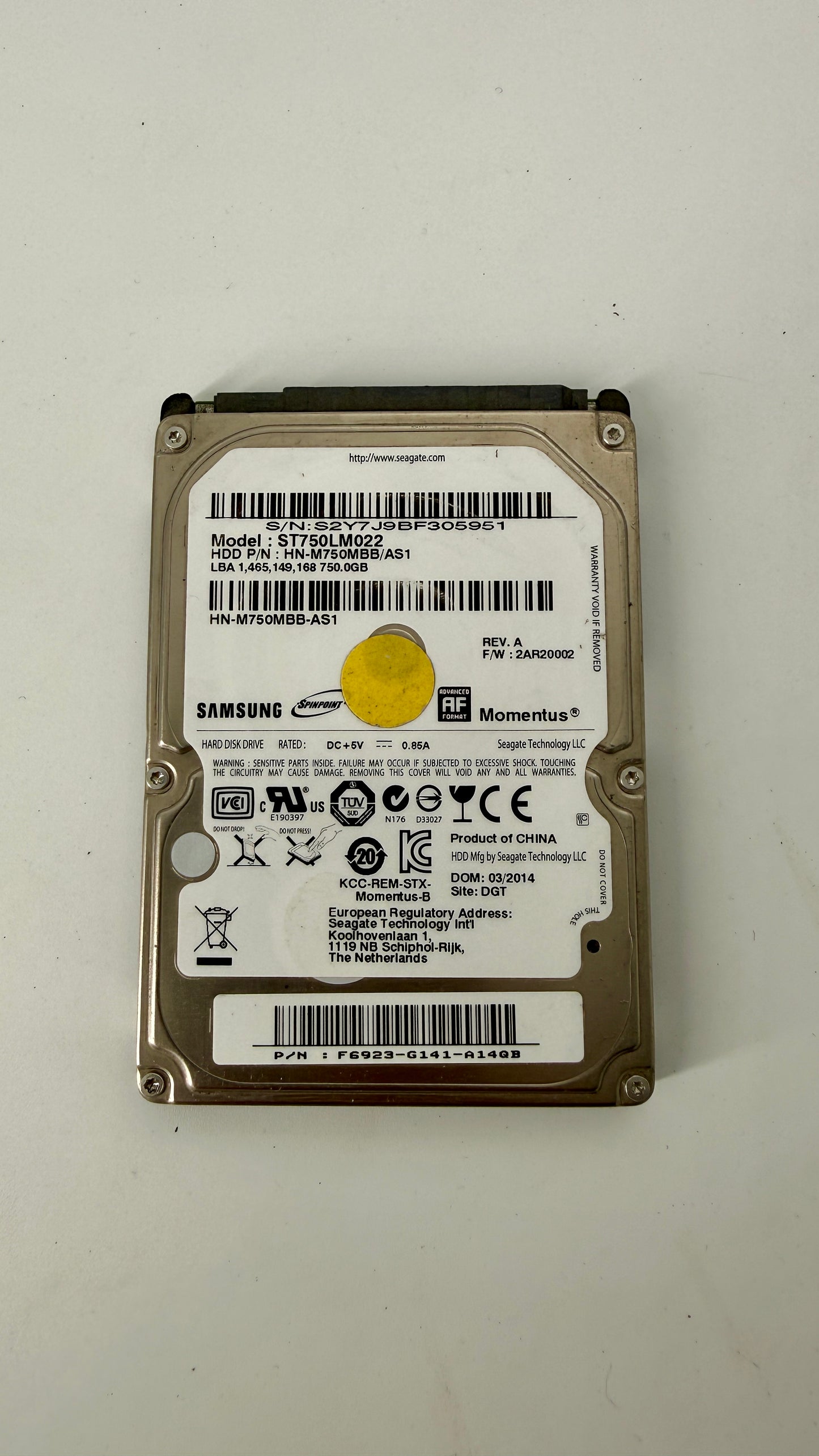 Samsung 750GB 2.5" HDD (Test Results In Images) S2Y7J9BF305951