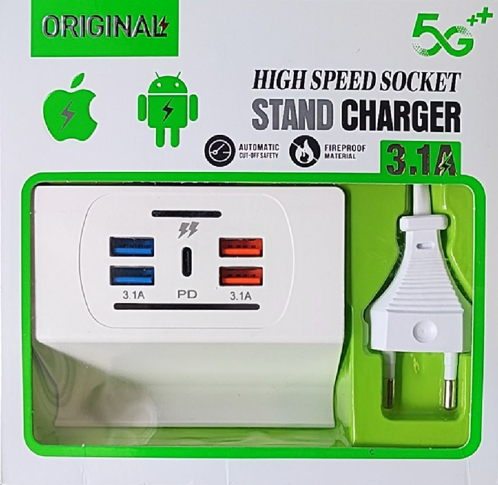 5 Port 3.1 Amp USB 3.0 + PD Power Socket Hub