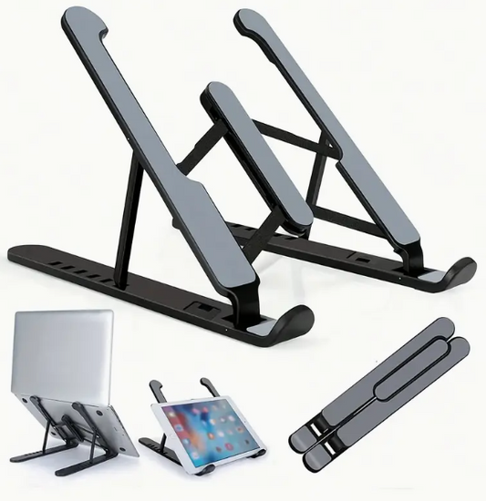 Portable Folding Laptop Stand, ABS Plastic- 6-Angle Adjustable Notebook Holder, Ergonomic for Tablets and iPads