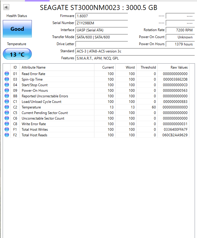 Dell Constellation 3.0TB Hard Drive (ST3000NM0023) Low Hours-Test Results In Images