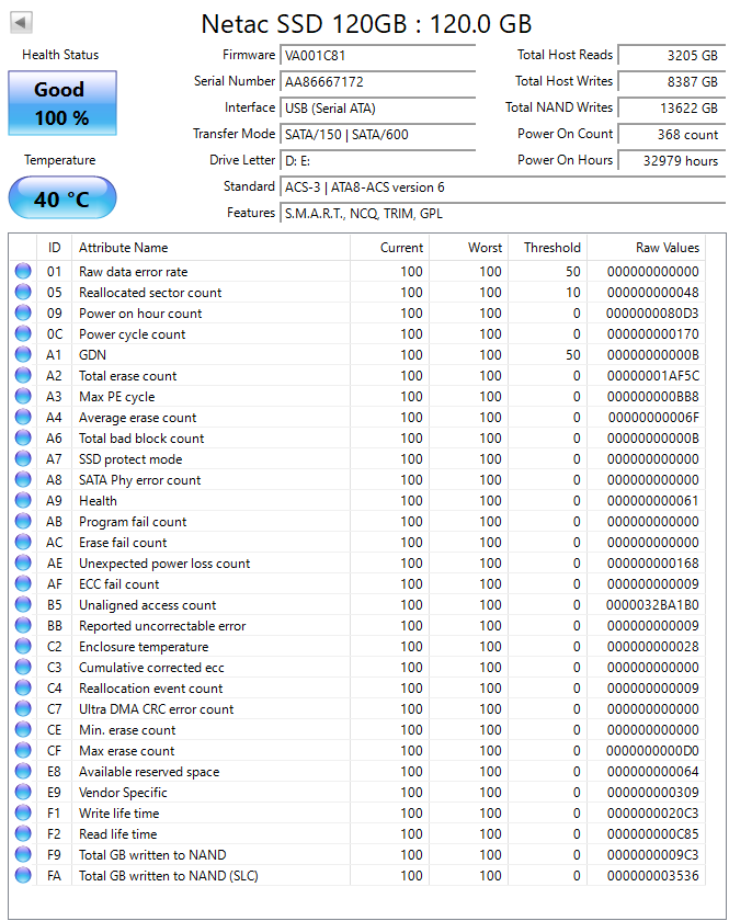 Netac SSD 120GB : 120.0 GB