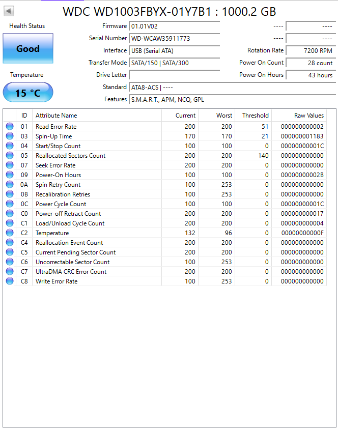 WDC 3.5" 1TB Hard Drive WD1003FBYX-01Y7B1 - Low Hours (Test results in images)