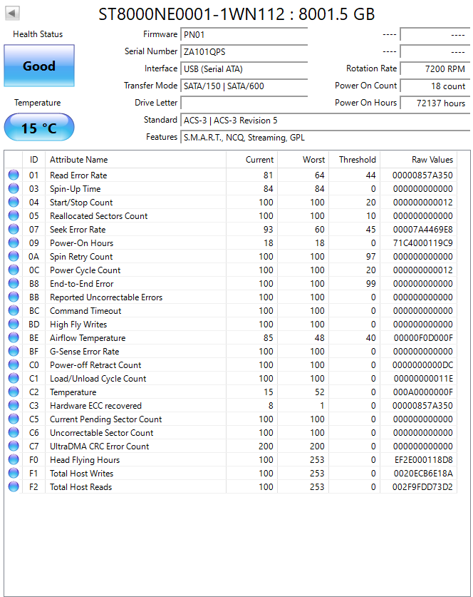 Seagate Enterprise NAS  3.5" 8TB Hard Drive (Test results in images) ST8000NE0001-1WN112 (Test Results In Images) (8)