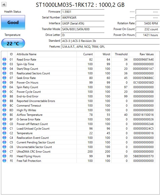 1TB Seagate Mobile 2.5' HDD- Low Hours (test results in images)