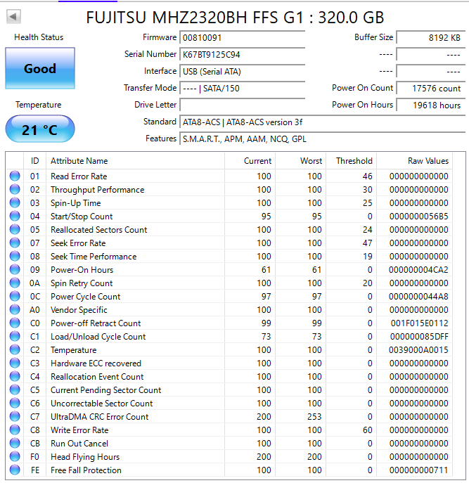 FUJITSU MHZ2320BH FFS G1 : 320.0 GB  2.5" HDD (Test Results In Images) K67BT9125C94