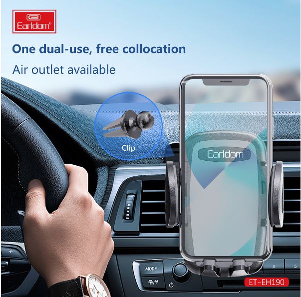 Earldom- EH190-Dual Use Suction Cup With Air Outlet Cellphone Holder- Black
