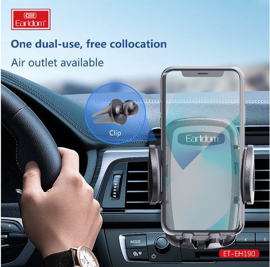 Earldom- EH190-Dual Use Suction Cup With Air Outlet Cellphone Holder- Black