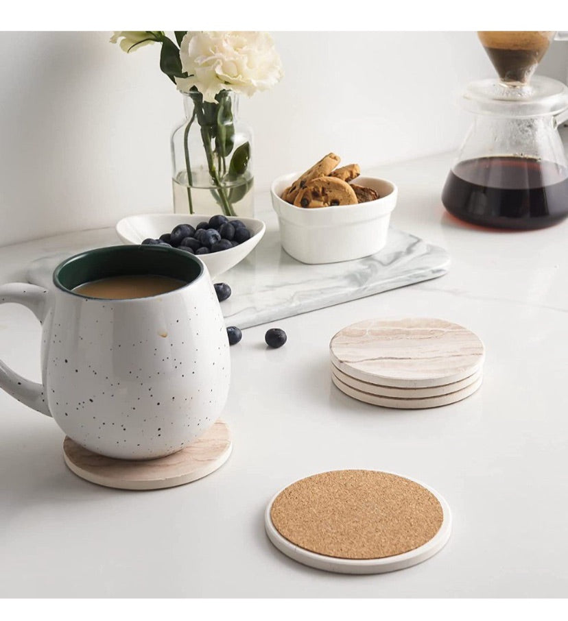 Maisonware Ceramic Non-Slip Coasters with Metal Holder - Set of 6