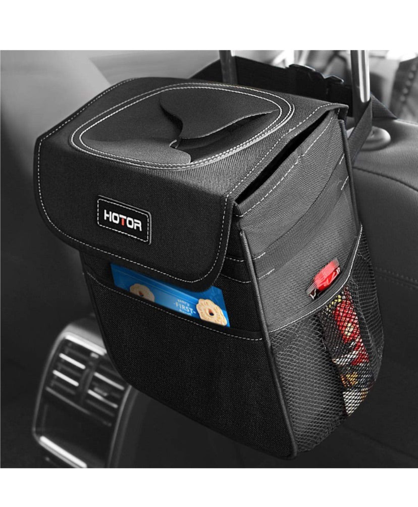 Hotor Car Trash Can Organizer Bag with Lid & Storage Pockets
