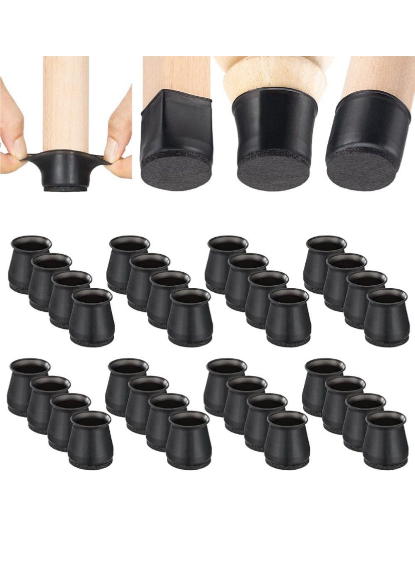 Maisonware Black Silicone Chair Tip Floor Protectors – 32 Pieces