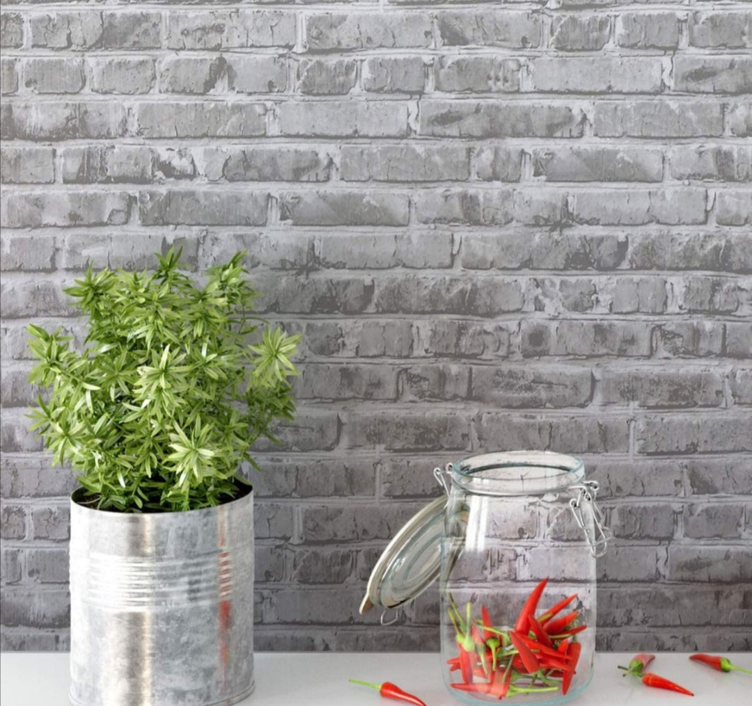 Grey Brick Stick On Wallpaper