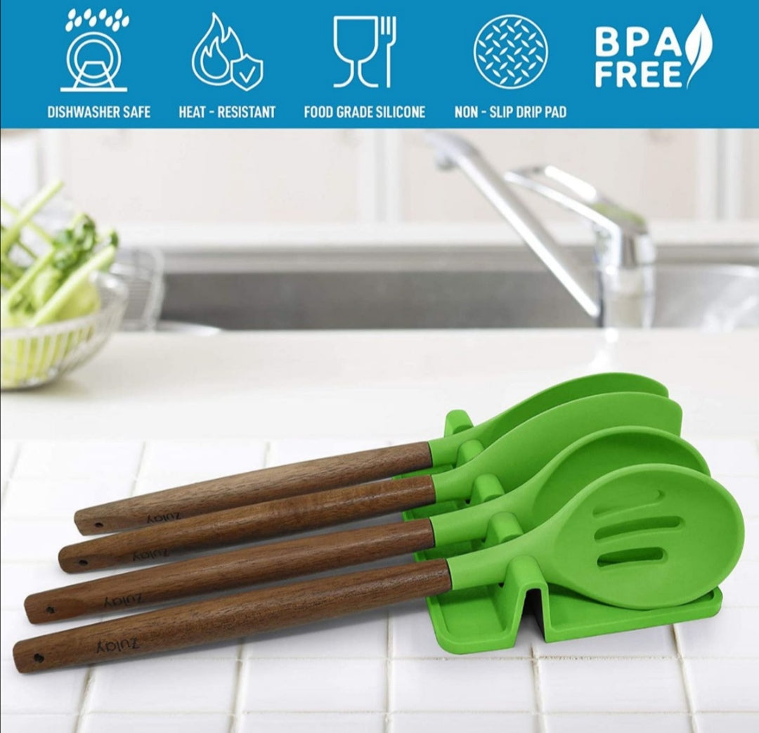 Heat Resistant Silicone Utensil Rest With Drip Pad