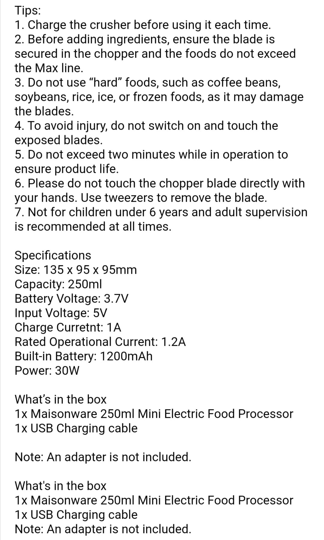 250ml Food Processor